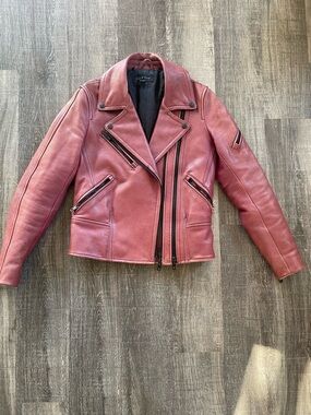 Rag & Bone Leather Minerva Moto Jacket. Double Rider style. Red. Size 2